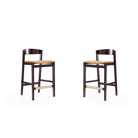 Manhattan Comfort Klismos Counter Stool in Camel and Dark Walnut (Set of 2) 2-CS007-CL